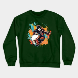 Monkey Playing Drums Crewneck Sweatshirt